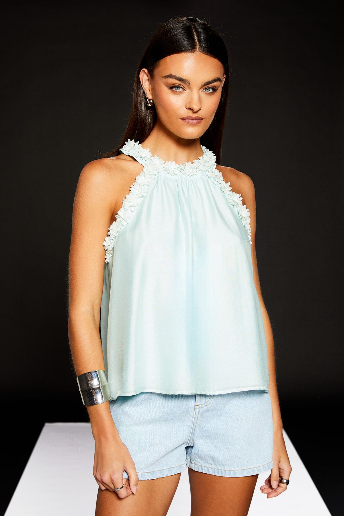 RUNWAY 1.8.1.8 Runway 1.8.1.8 Trapeze Texture Trim Top Aqua image 1