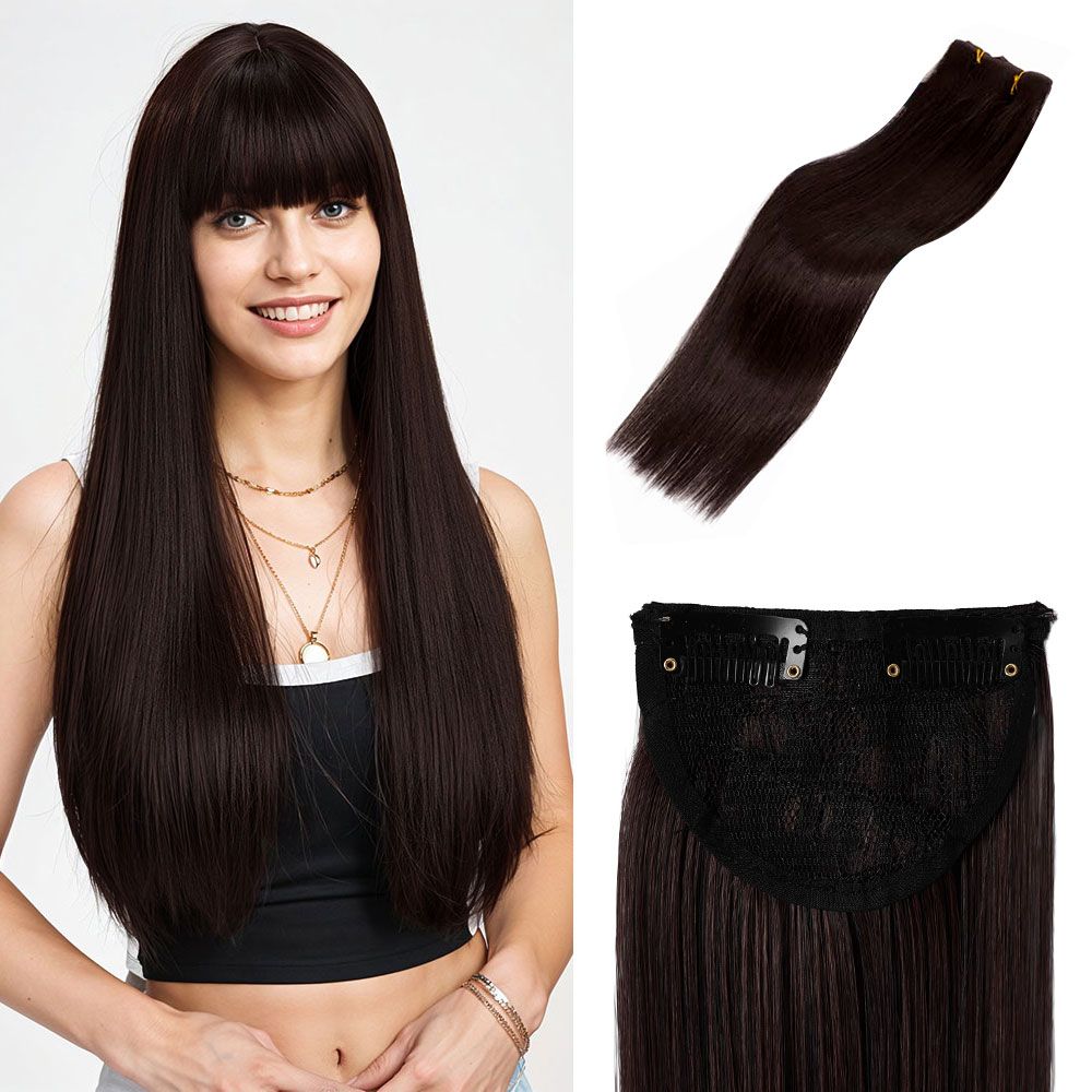 SHEONLY 3Pcs Brown Clip-In Straight Hair Extension Set image 2