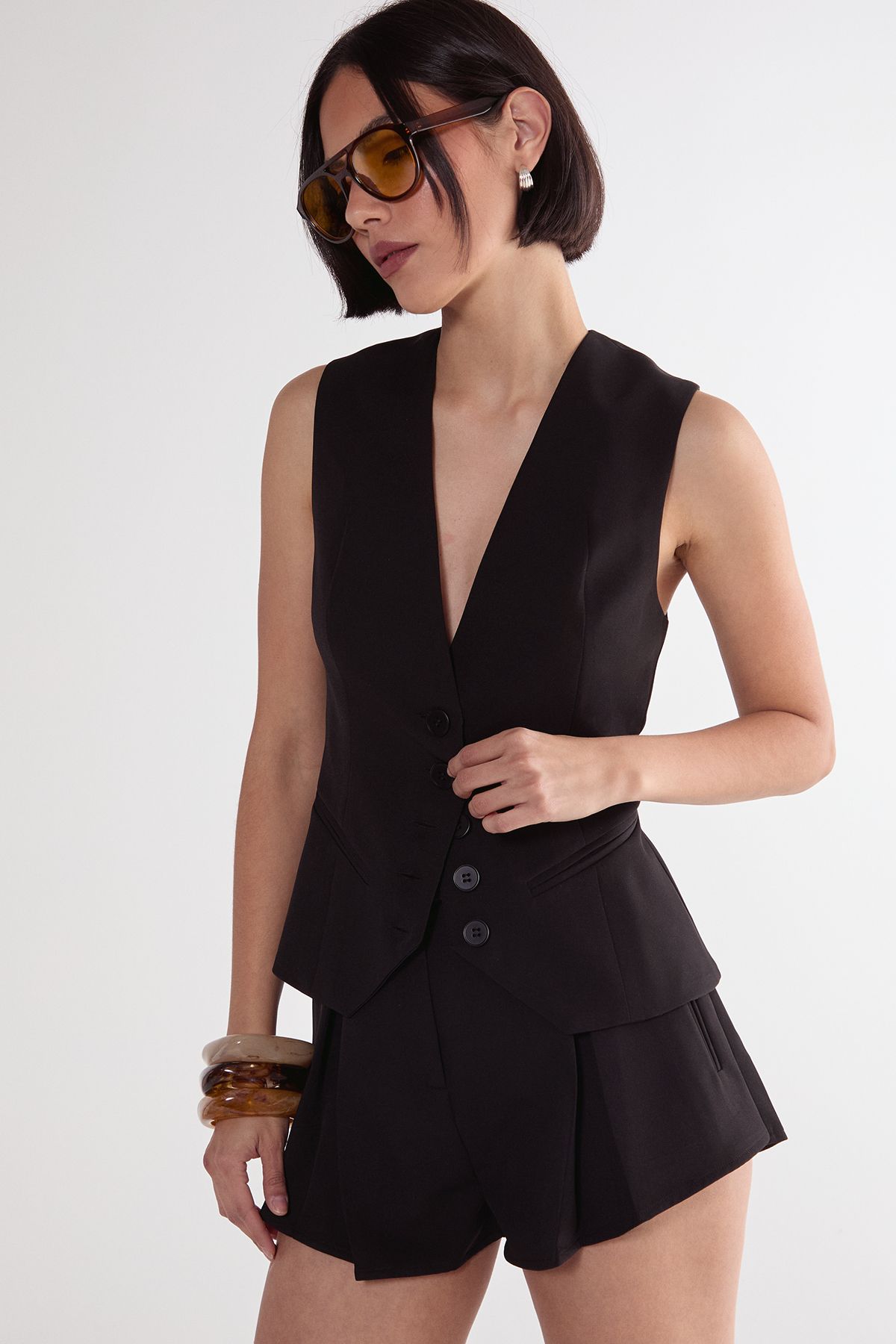 NastyGal Tailored Button Through Waistcoat Black image 1