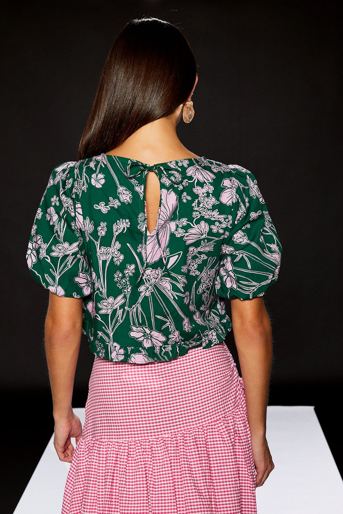 RUNWAY 1.8.1.8 Runway 1.8.1.8 Printed Puff Sleeve Boxy Blouse Green image 4