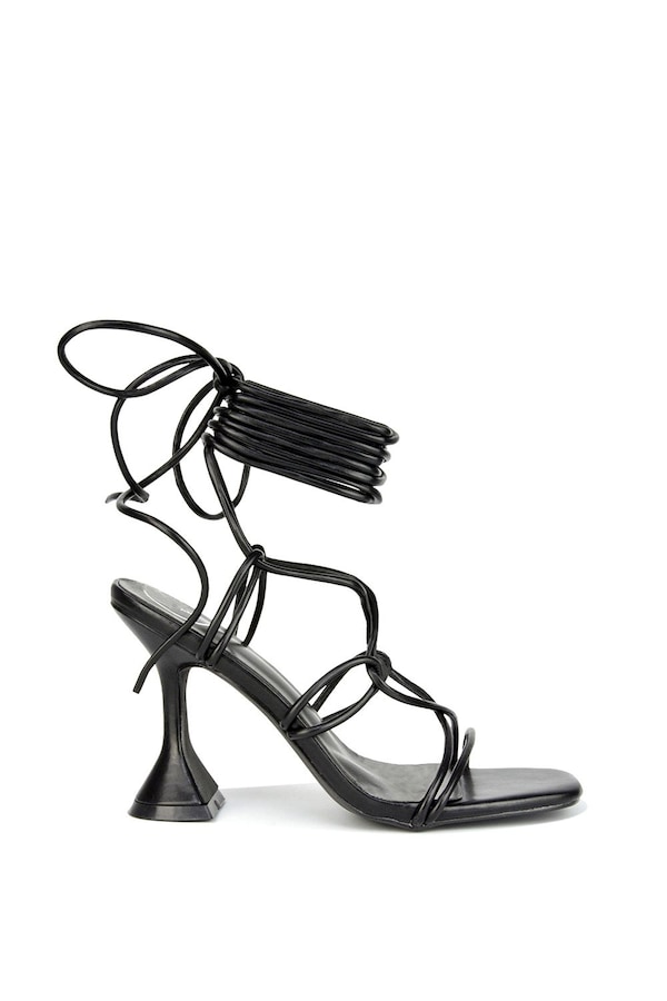 XY London 'Briar' Lace up Square Toe Sculptured Mid High Heels