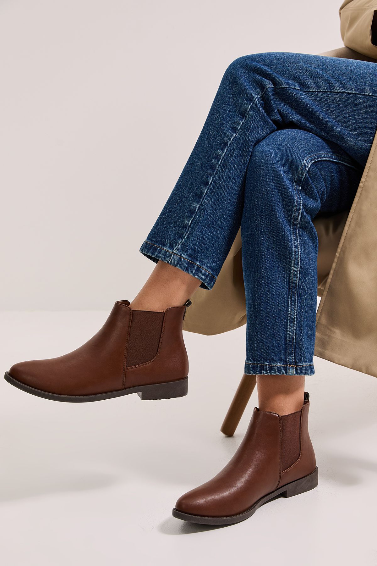 Dorothy Perkins Wide Fit Megs Flat Chelsea Boots Dark Tan