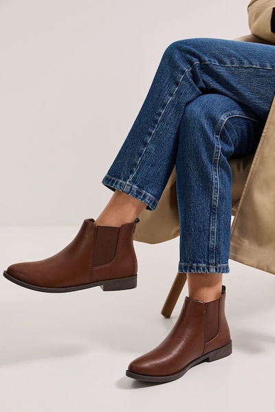 Dorothy Perkins Wide Fit Megs Flat Chelsea Boots Dark Tan