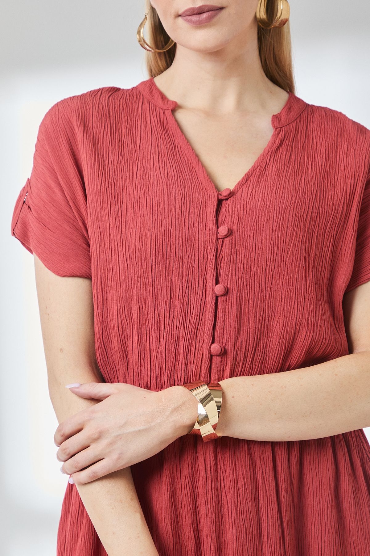 Principles Elasticated Waist Crinkle Viscose Midi Dress Rust image 5