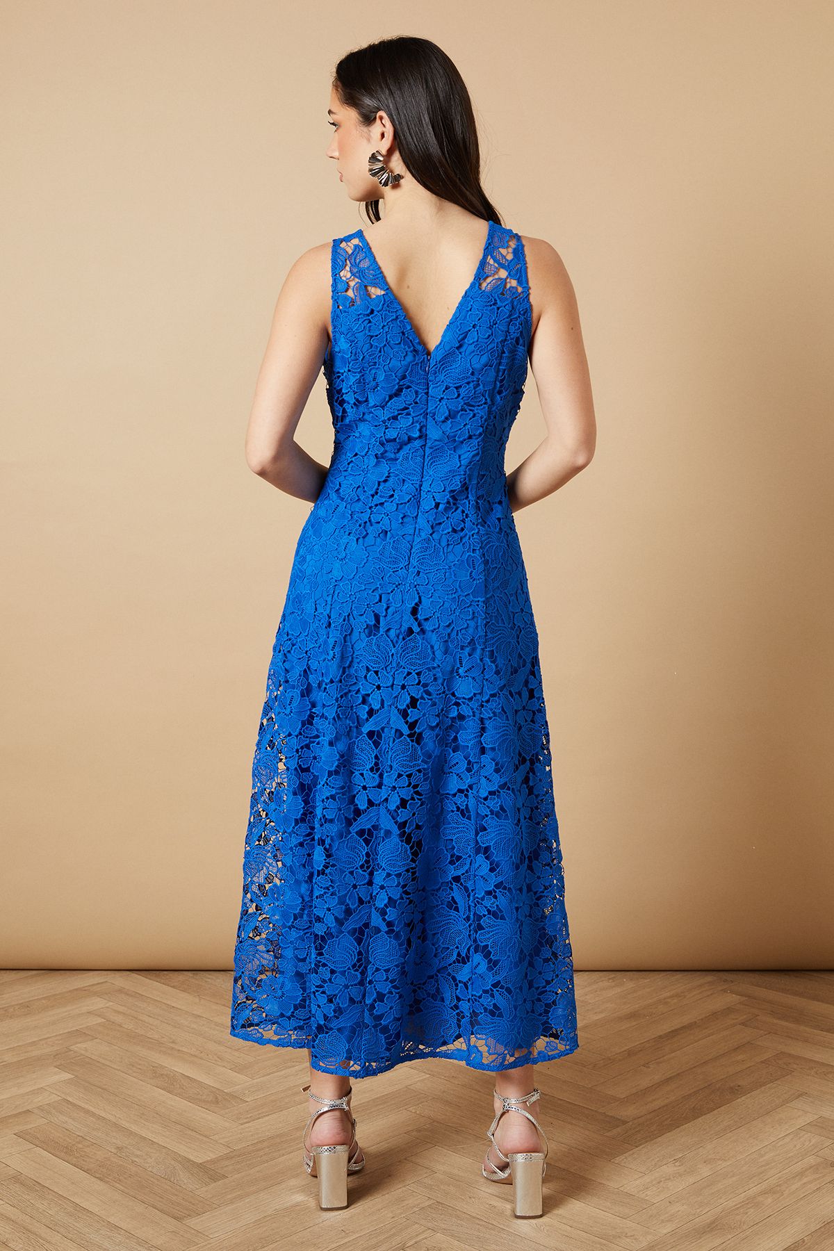 Oasis Floral Lace V Neck Midi Dress Cobalt image 3