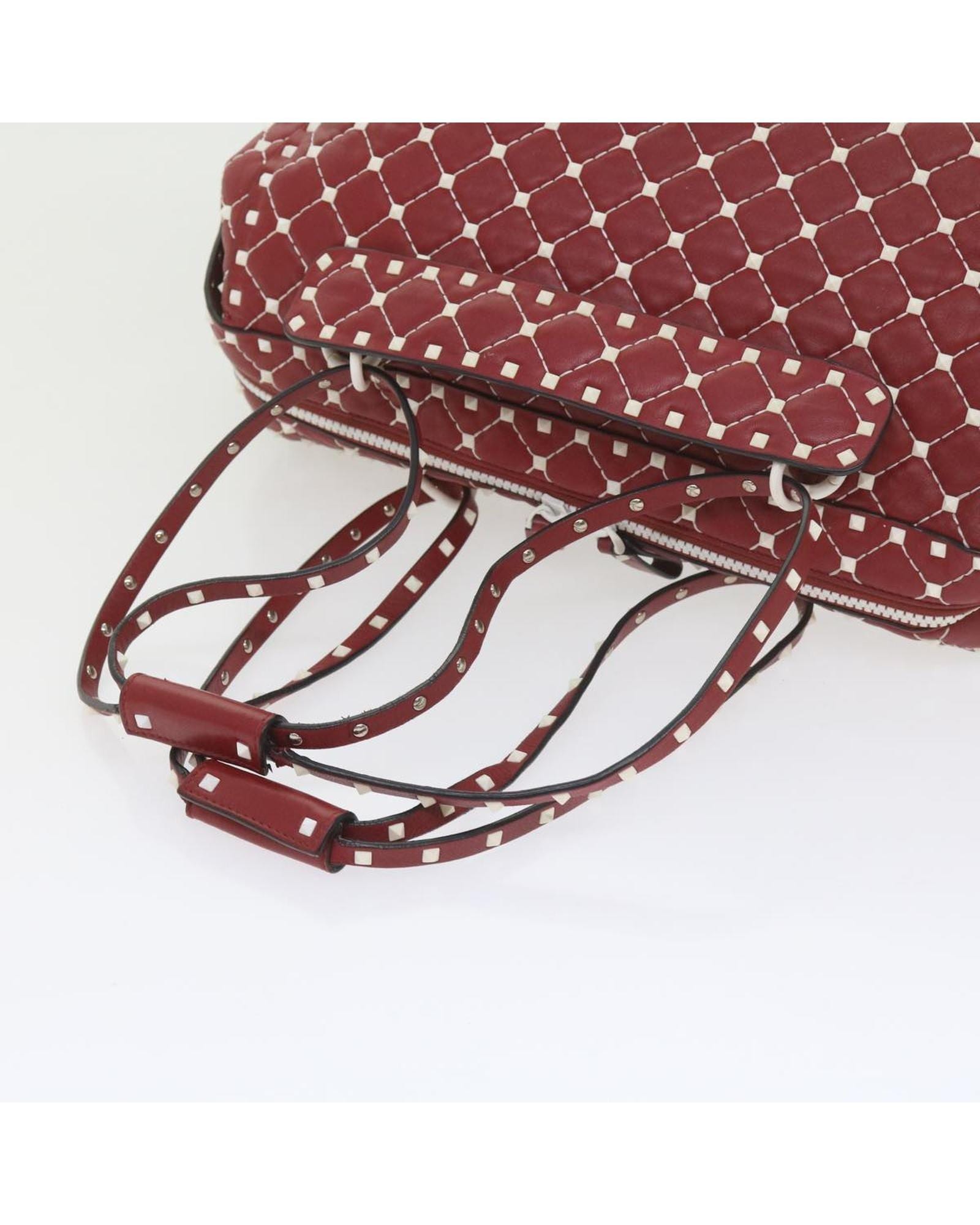 Valentino Preloved Rockstud Small Quilted Bowling Bag Wo - Red Shoulder Bags image 8