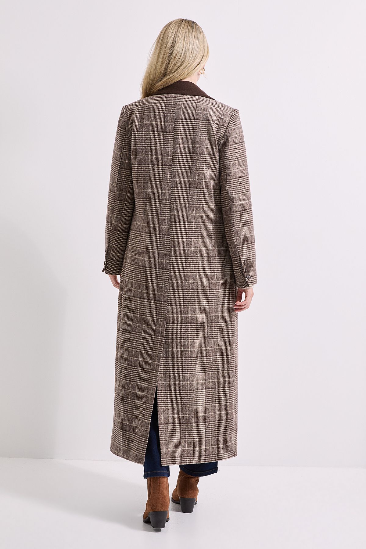 Dorothy Perkins Check Contrast Midi Coat Brown image 3