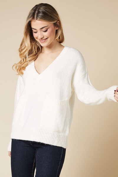 Dorothy Perkins Pocket Front V Neck Jumper Ecru