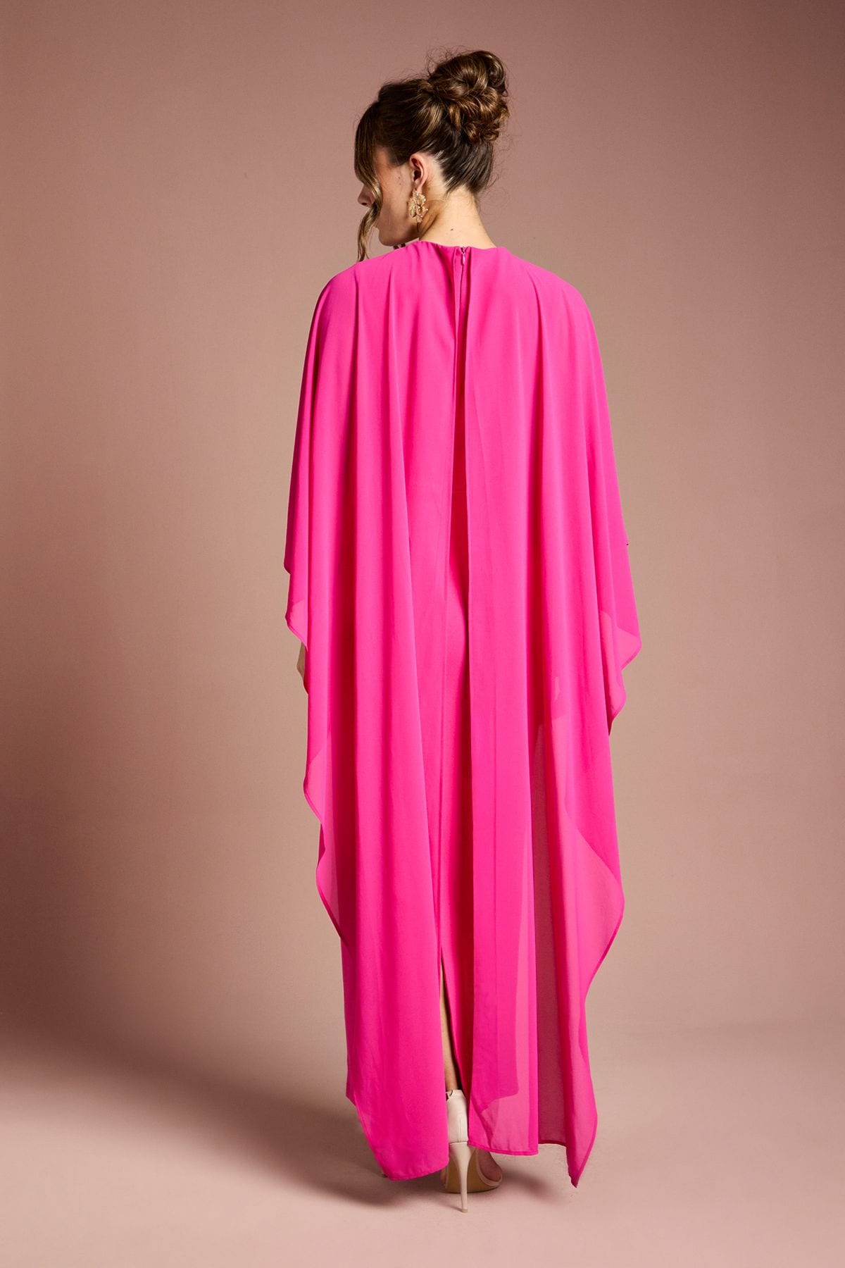 Coast Ruffle Chiffon Cape Crepe Maxi Dress Fuchsia image 3