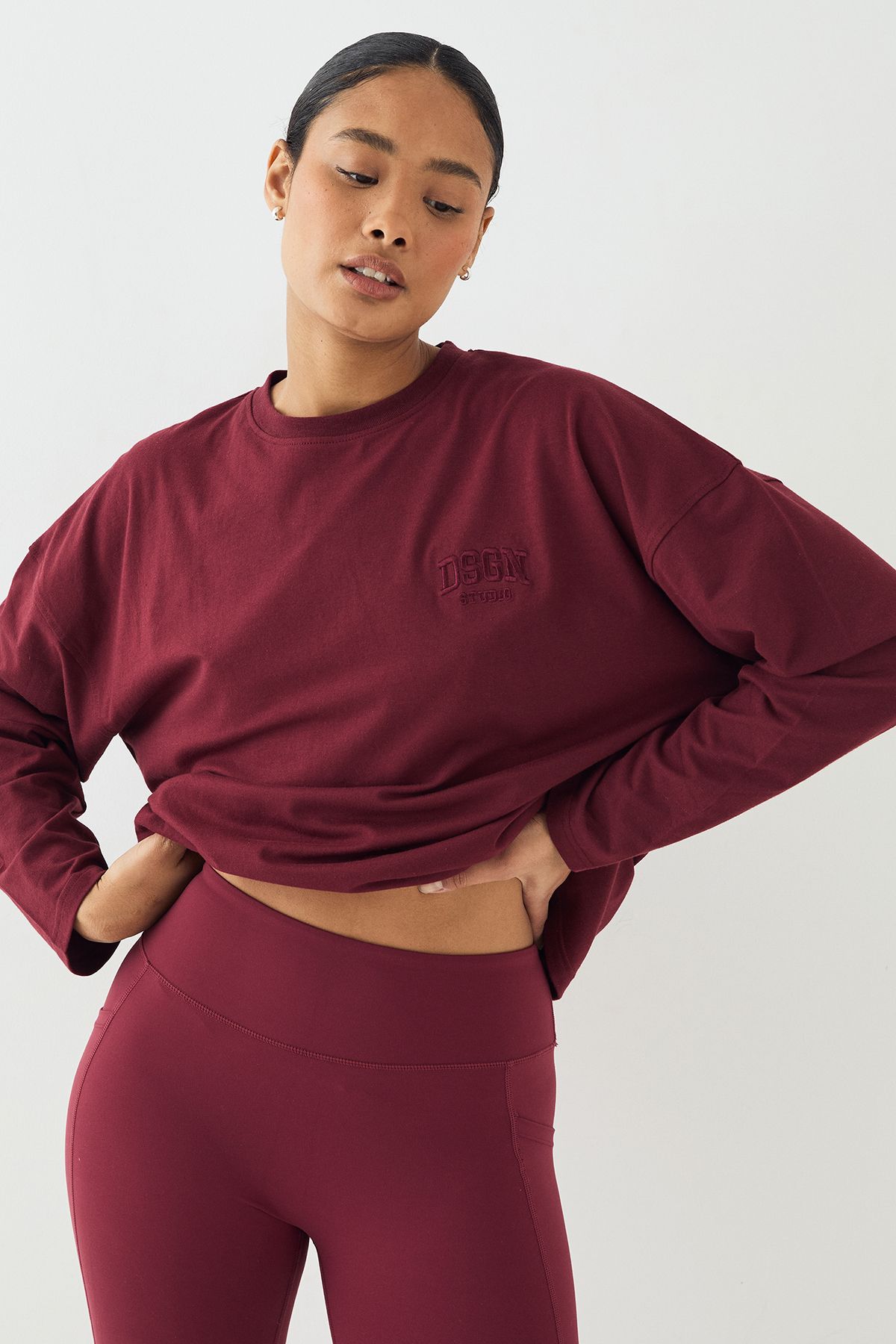 DSGN Studio DSGN Studio Collegiate Long Sleeve T-Shirt Burgundy image 3
