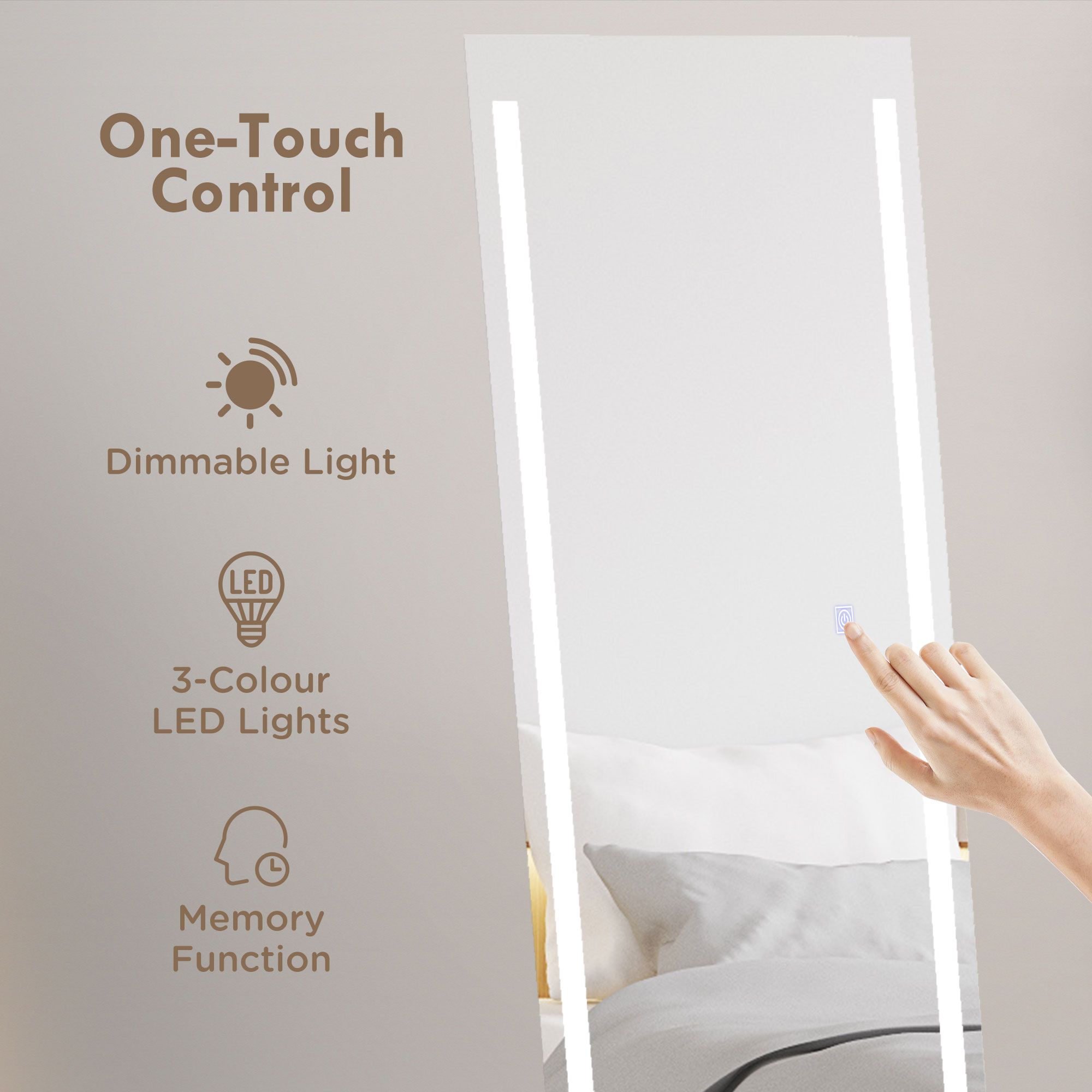 HOMCOM Full Size Body LED Mirror, Dimmable Lighted Mirror for Bedroom image 4