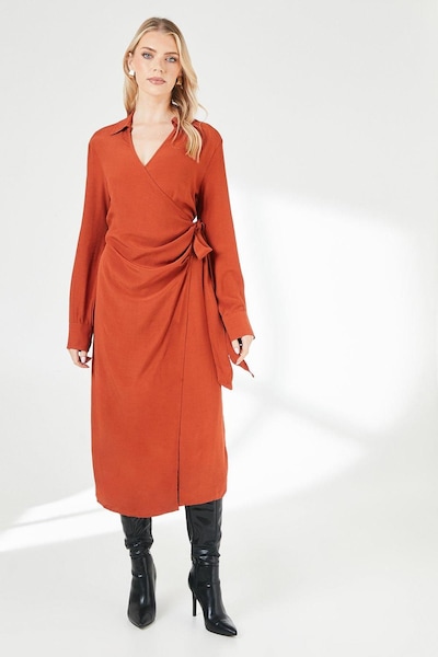 Principles Red Belt Detail Collared Wrap Dress Rust