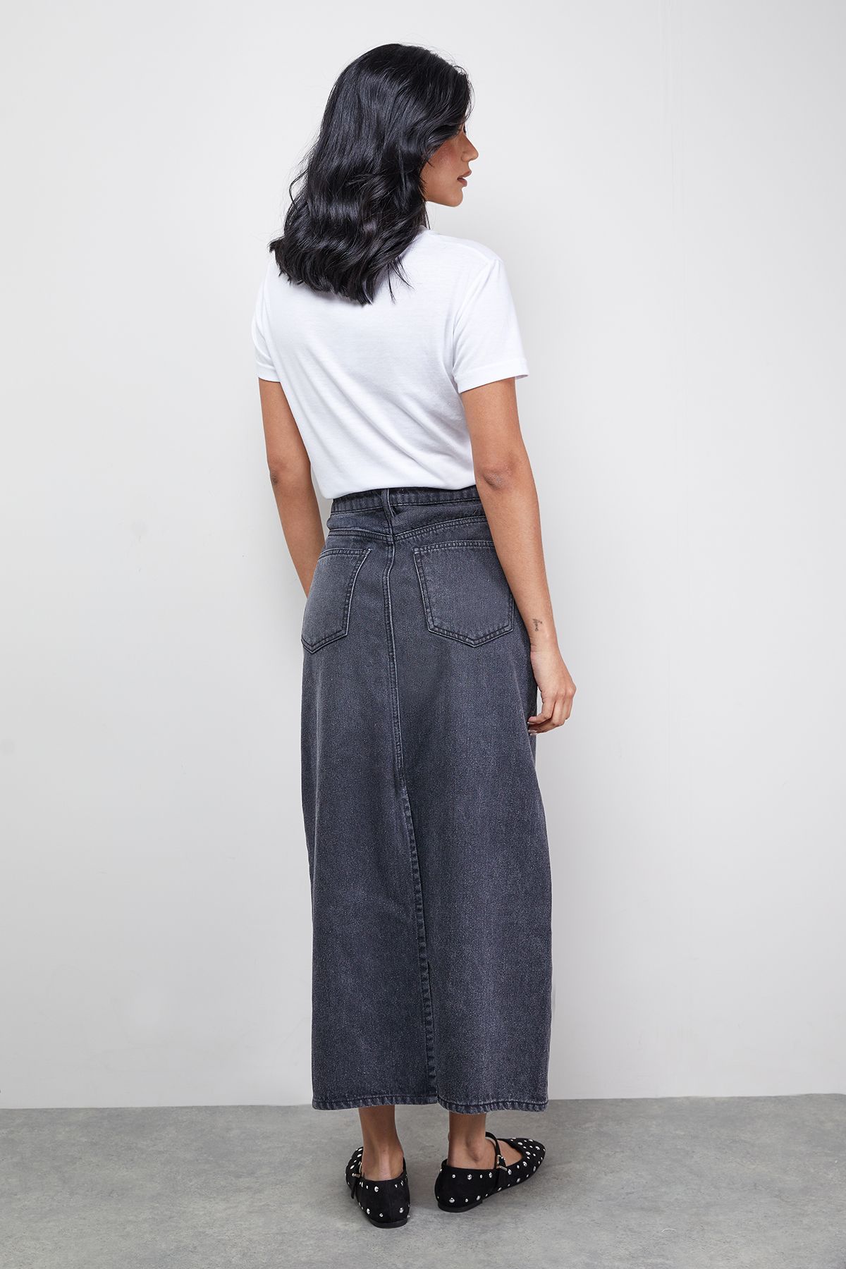 Warehouse Denim Mid Waist Midaxi Skirt Mid Grey image 4