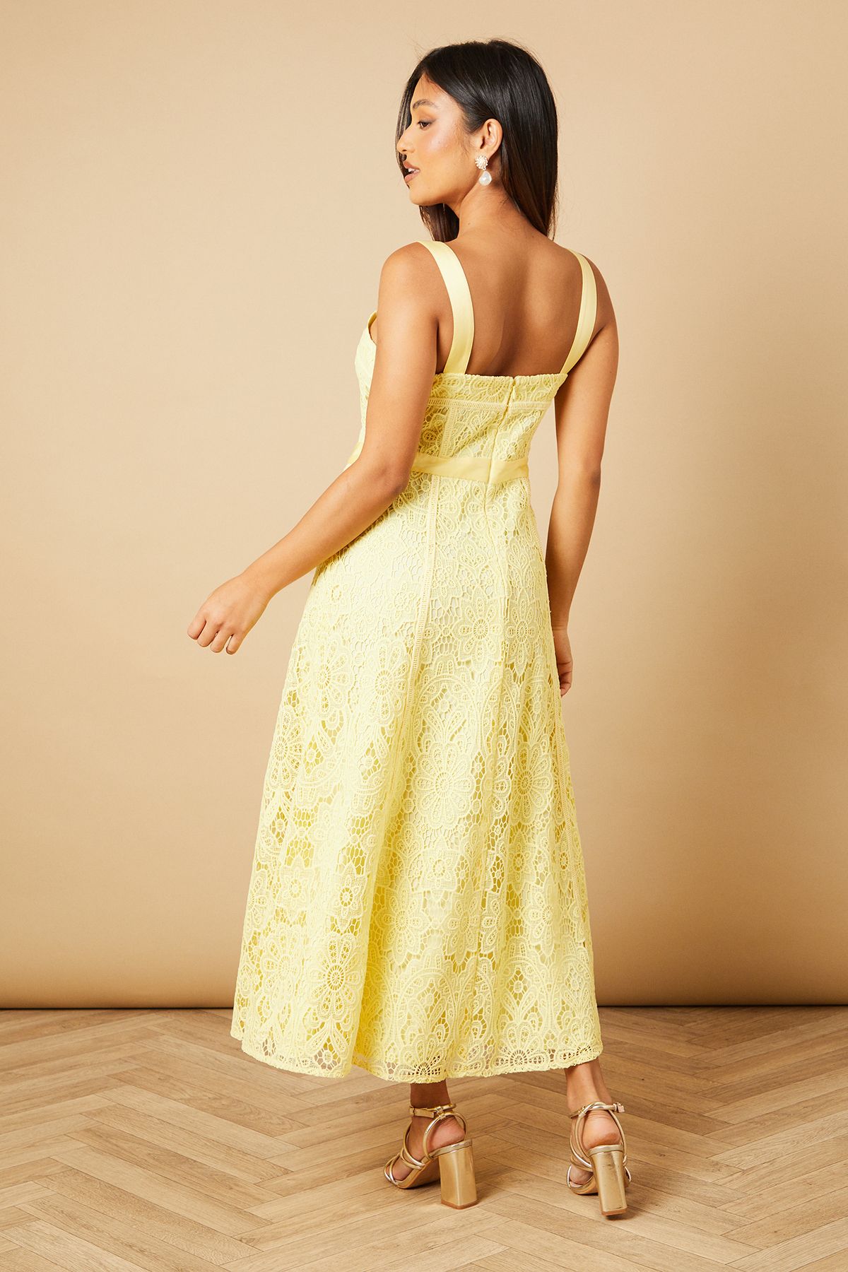 Oasis Petite Floral Lace V Neck Midi Dress Lemon image 4