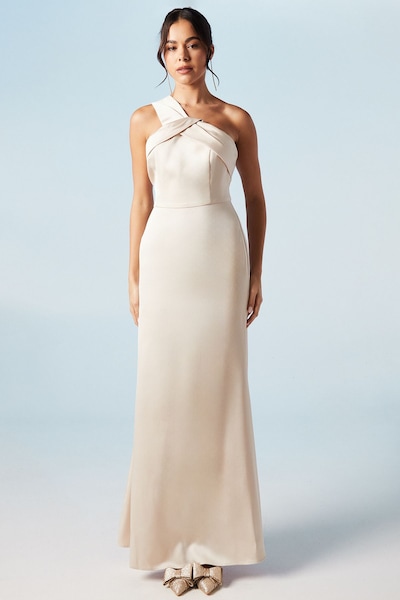 Coast Asymmetric Neckline Satin Bridesmaid Maxi Dress Champagne