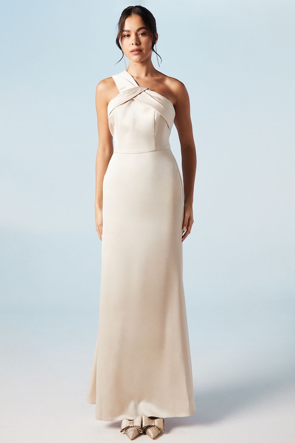 Coast Asymmetric Neckline Satin Bridesmaid Maxi Dress Champagne