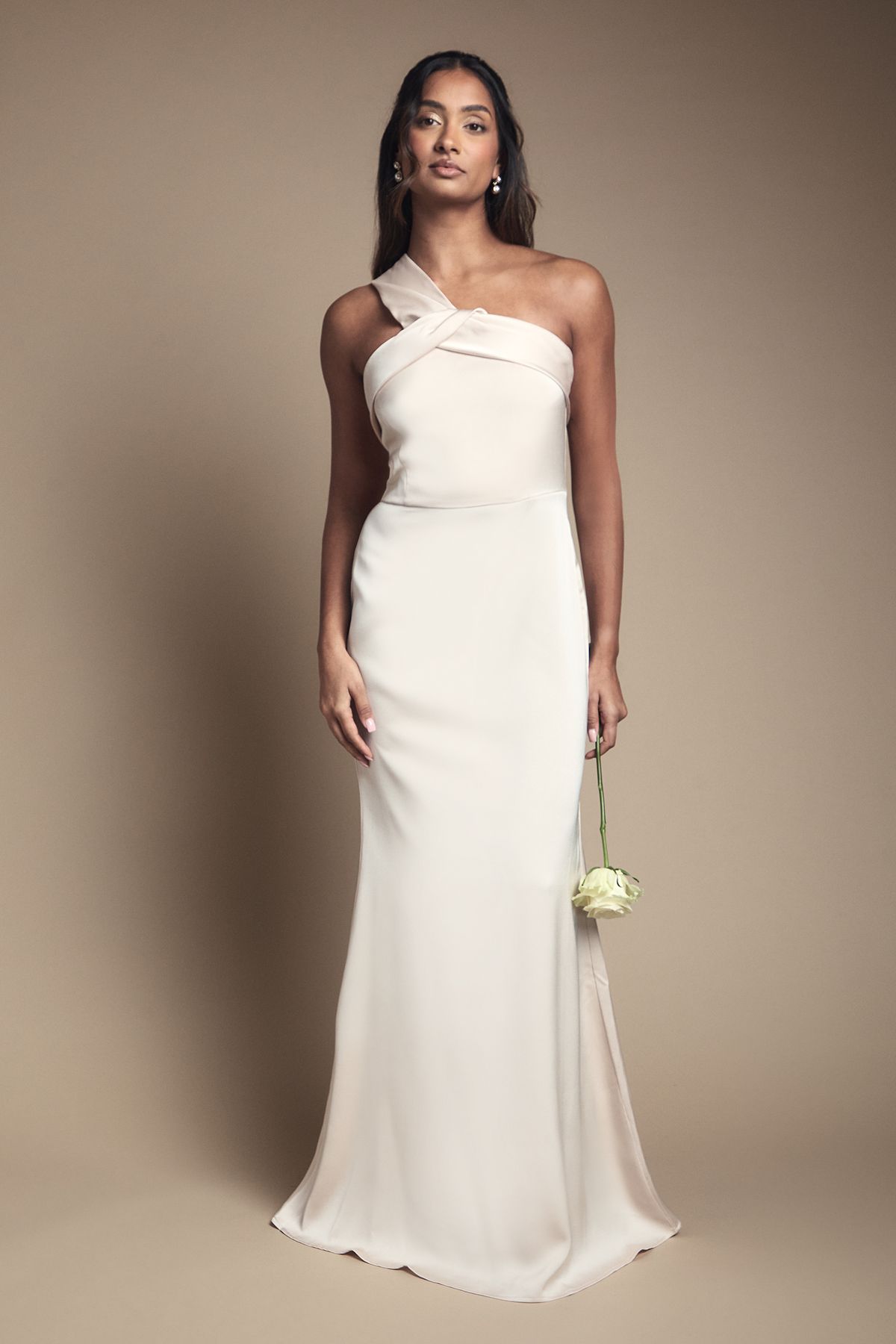 Coast Asymmetric Neckline Satin Bridesmaid Maxi Dress Champagne