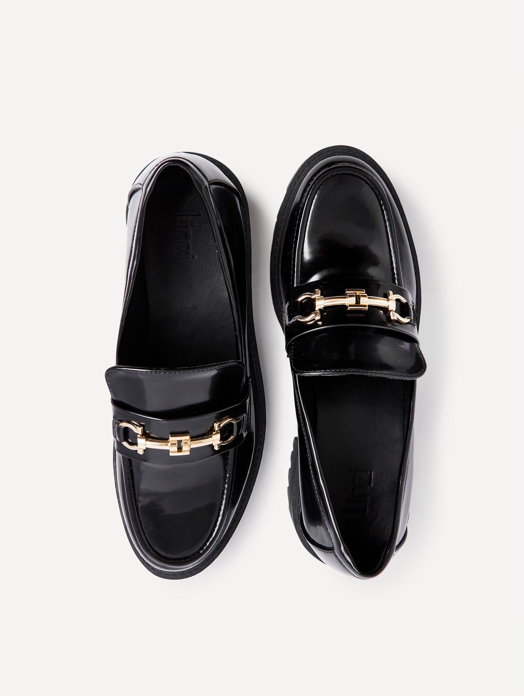 Linzi Aria Black Faux High Shine Leather Chunky Sole Loafer image 6