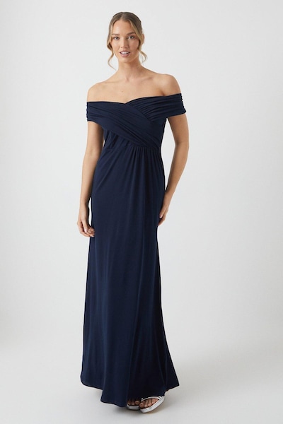 Coast Bardot Ruched Jersey Bridesmaid Dress Navy