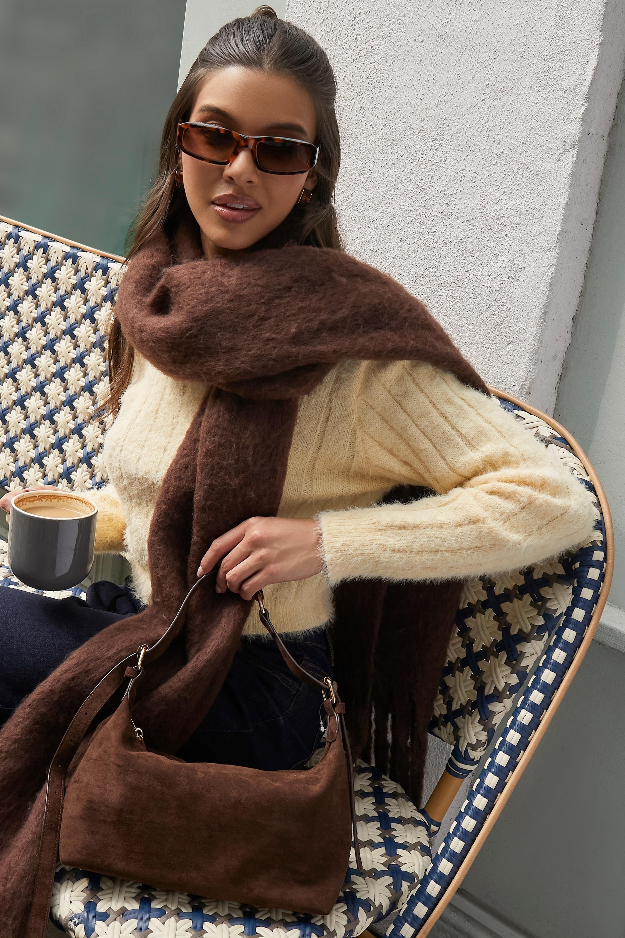 Quiz Brown Faux Suede Shoulder Bag image 1