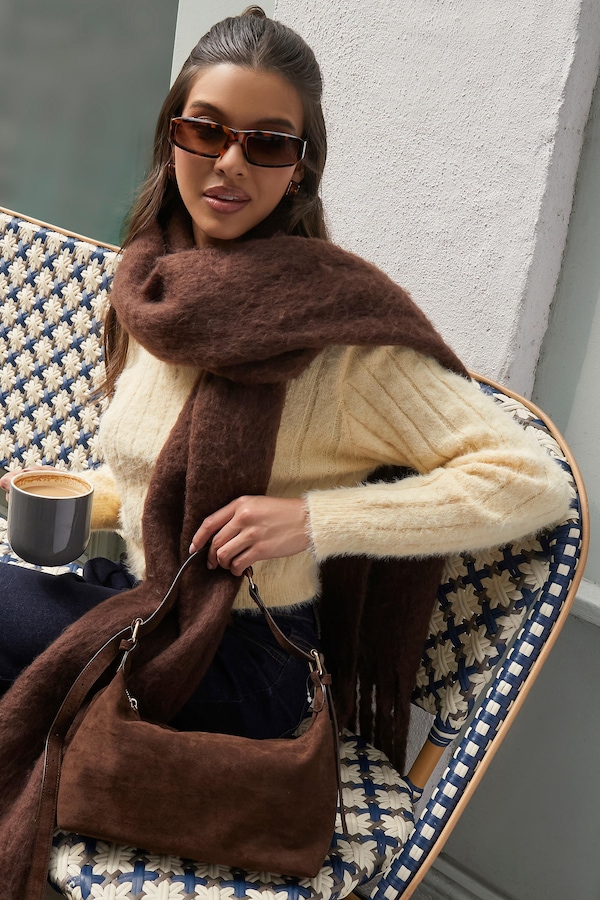 Quiz Brown Faux Suede Shoulder Bag