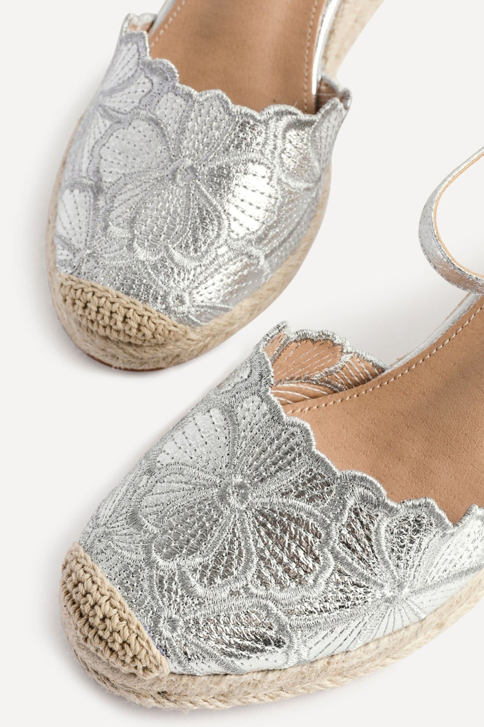 Linzi Florentina Silver Floral Embroidered Espadrille Platform Wedge image 5