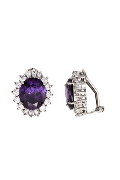 Jon Richard Rhodium Plated Purple Cubic Zirconia Earrings