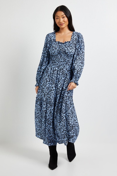 Dorothy Perkins Petite Blue Square Neck Blouson Sleeve Tiered Maxi Dress Blue