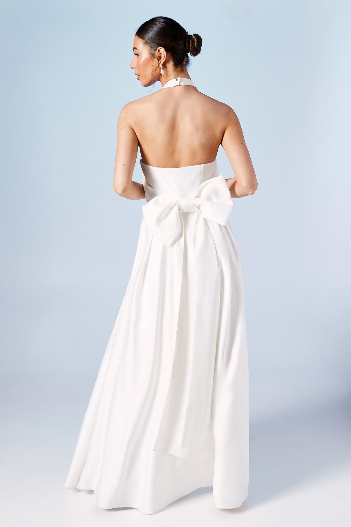Coast Structured Satin Halterneck Bow Back Wedding Dress Ivory image 3