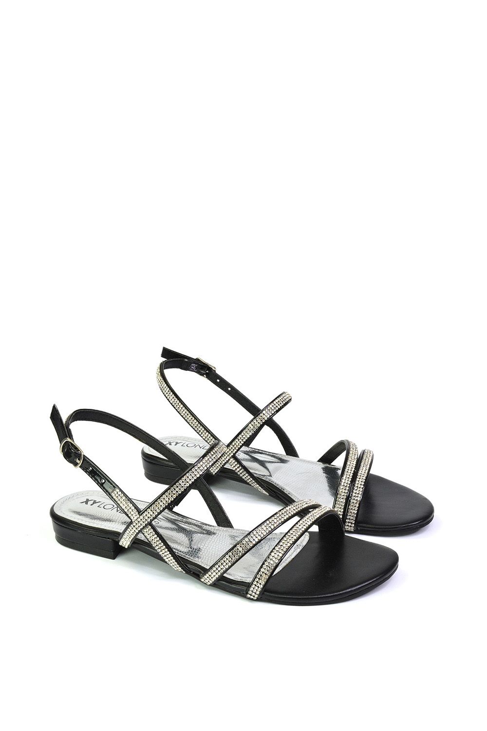 XY London 'Orla' Strappy Summer Flat Diamante Sandals Flats image 3