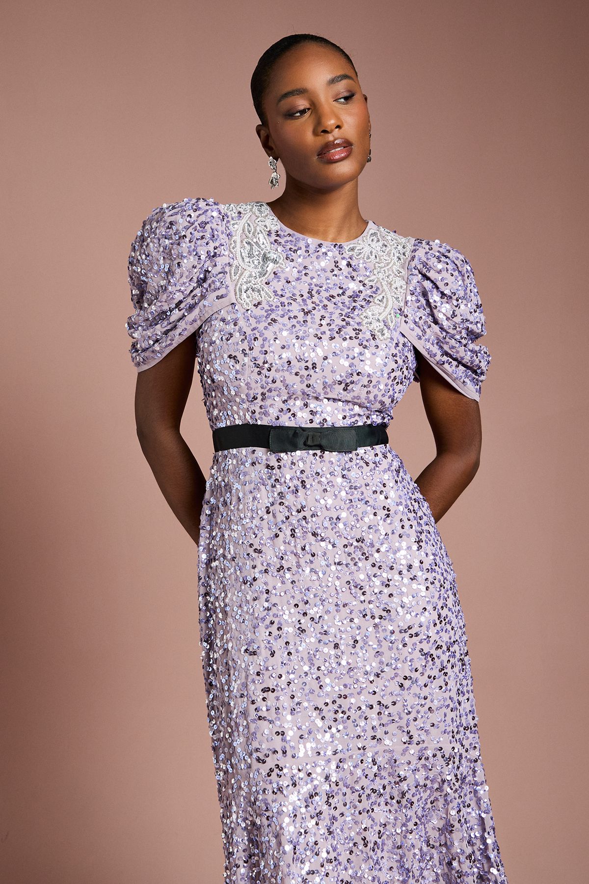 Coast Sequin Embellished Puff Sleeve Midi Dress Lilac image 2