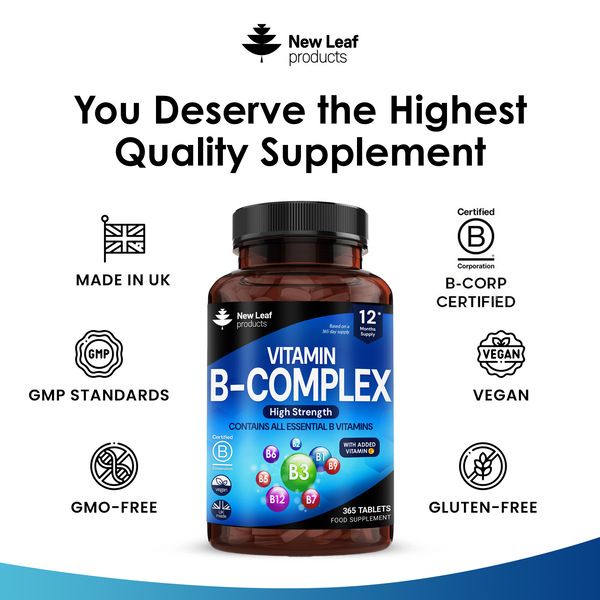 New leaf health Vitamin B Complex - 365 Small Tablets (One Year Supply) High Strength All 8 B Vitamins - Reduction of Tiredness, Energy & Immune Support image 4