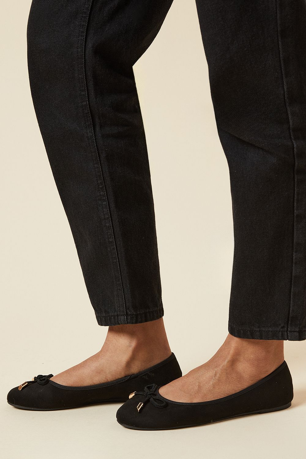 Dorothy Perkins Peaches Bow Detail Ballet Pumps Natural Black image 3