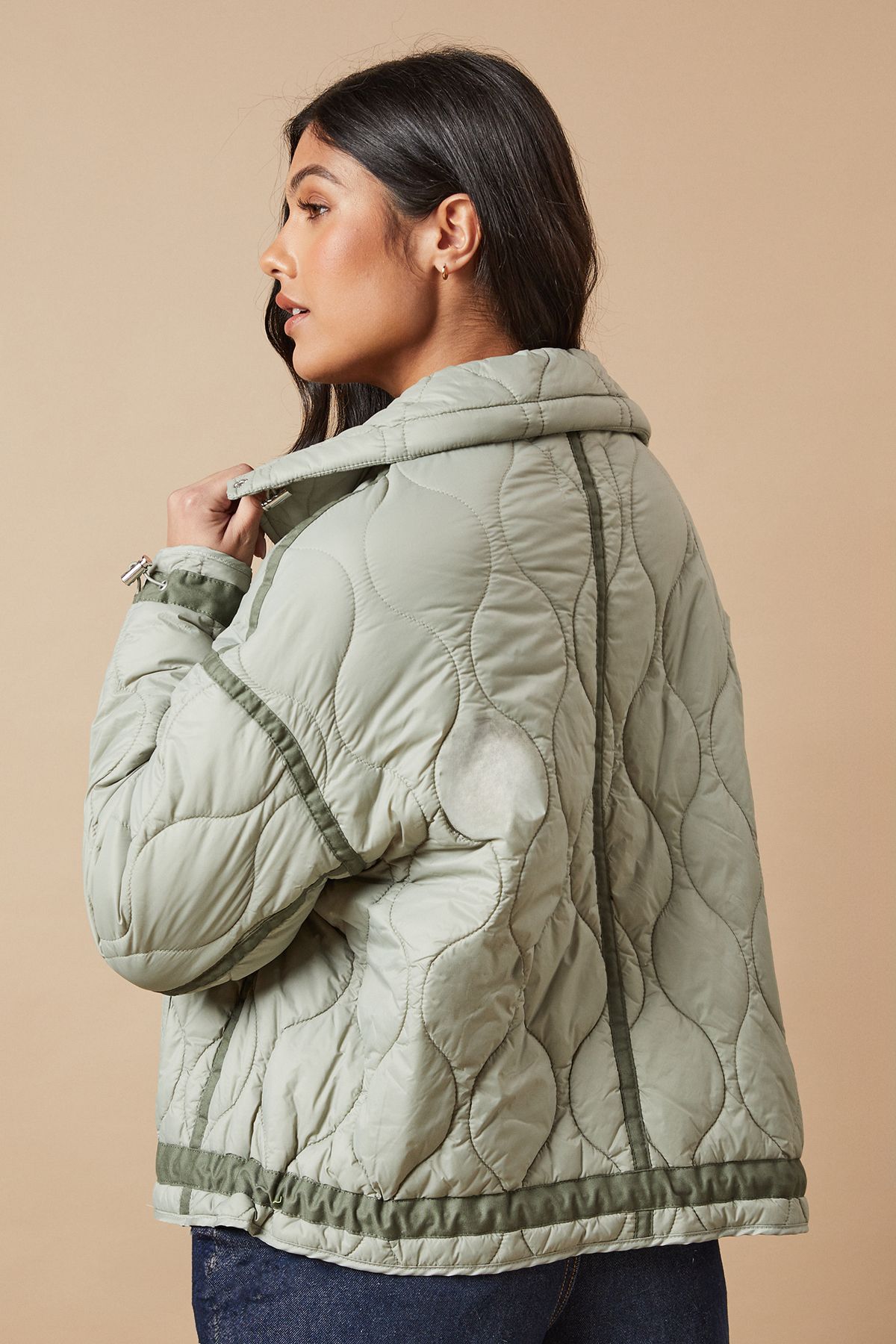 Oasis Onion Quilted Popper Jacket Sage image 3