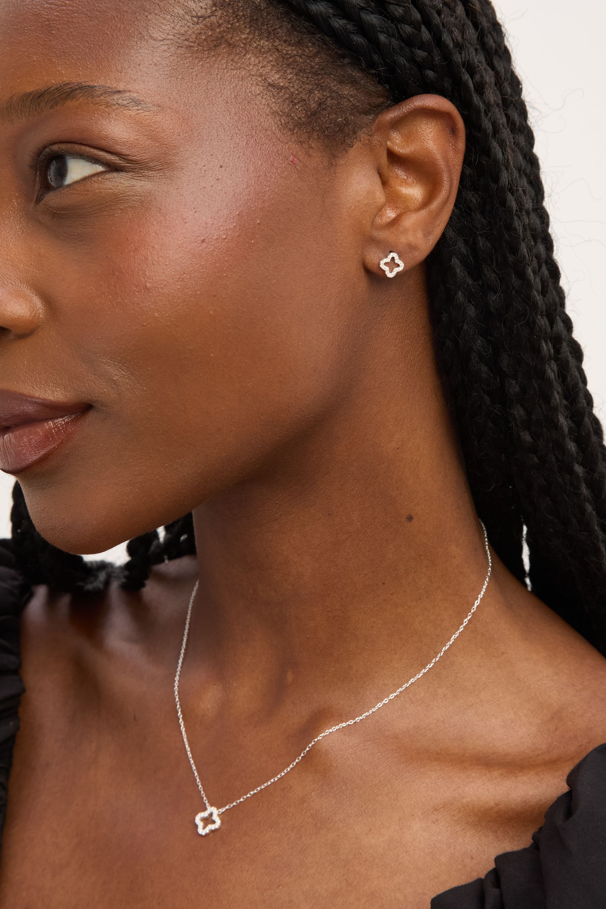 Simply Silver Sterling Silver 925 Cubic Zirconia Pave Open Clover Set - Gift Box image 4