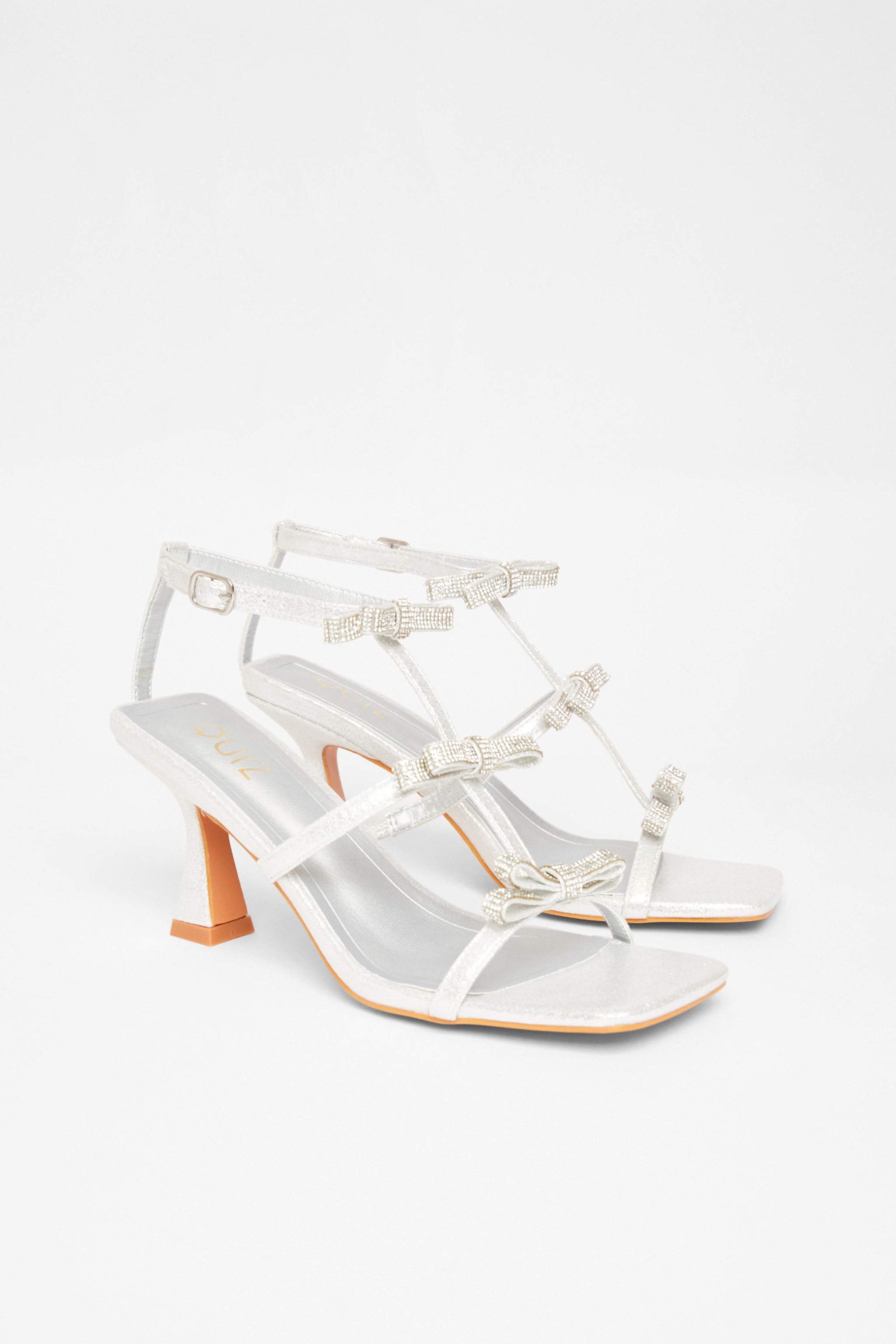 Quiz Silver Diamante Bow Heels image 2