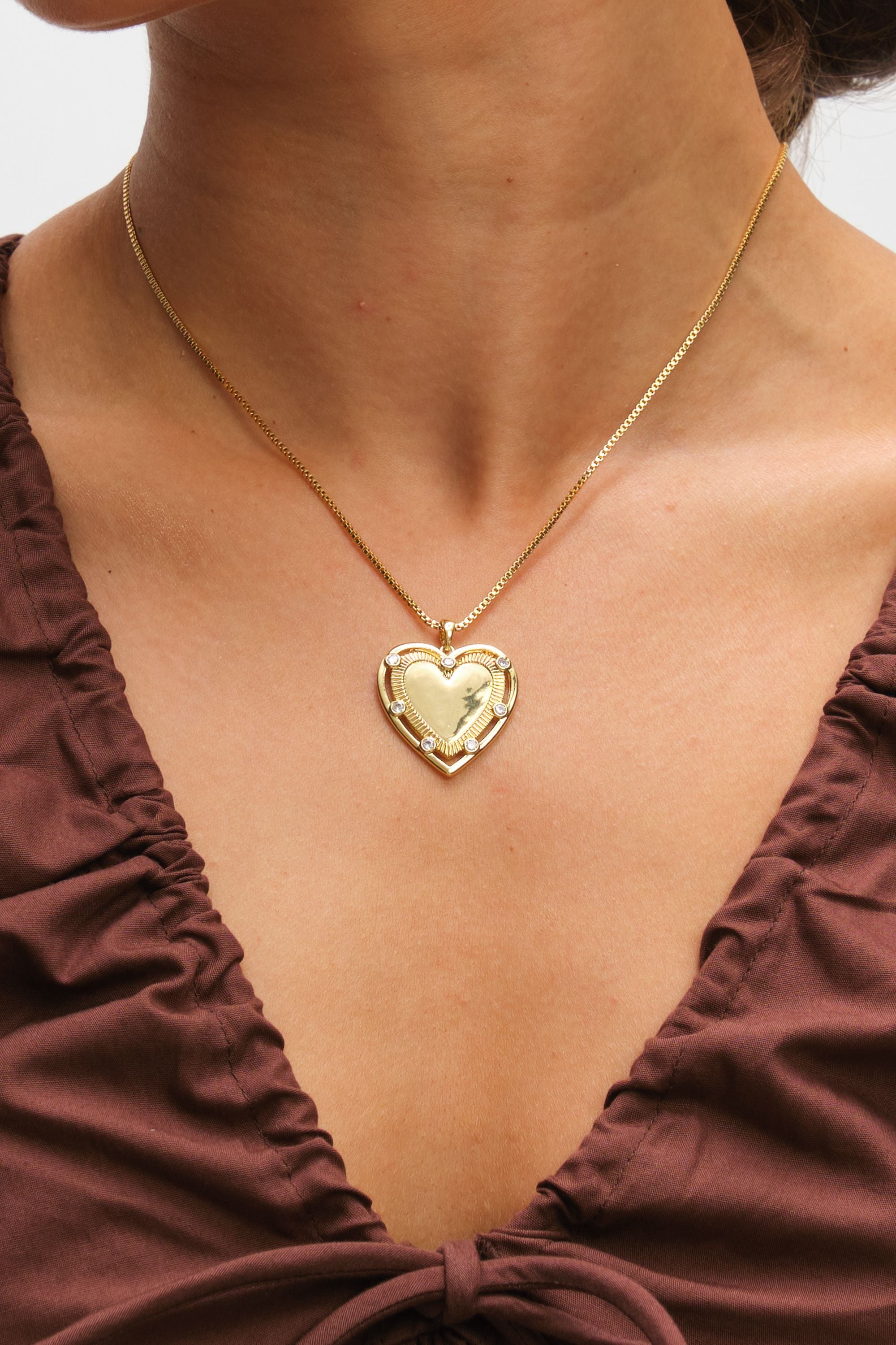 Inicio 14K Gold Plated Textured Heart Charm Pendant - Gift Pouch image 4