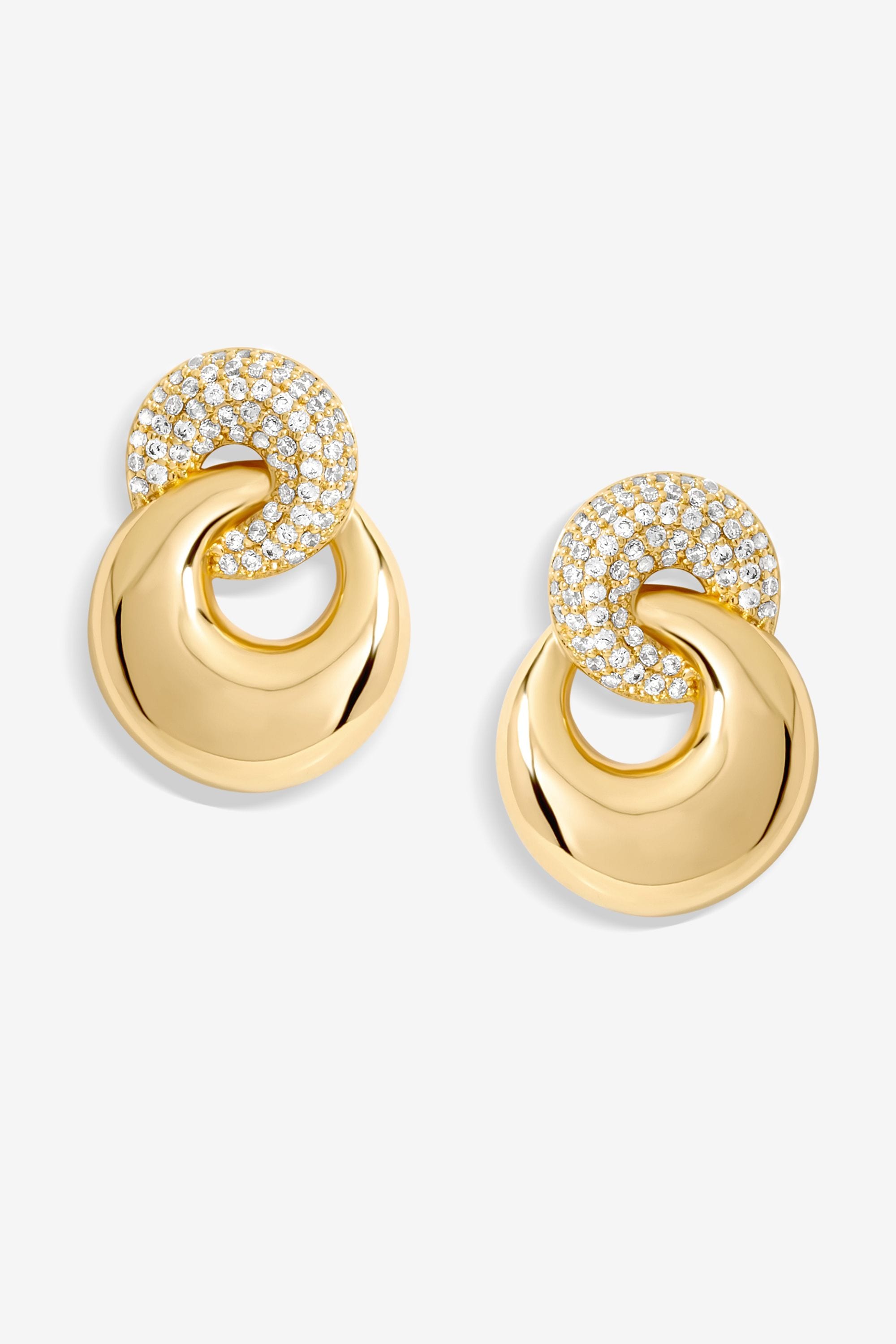 Jon Richard Gold Plated Polished And Pave Circle Drop Earrings image 1