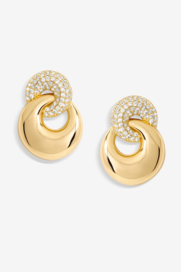 Jon Richard Gold Plated Polished And Pave Circle Drop Earrings