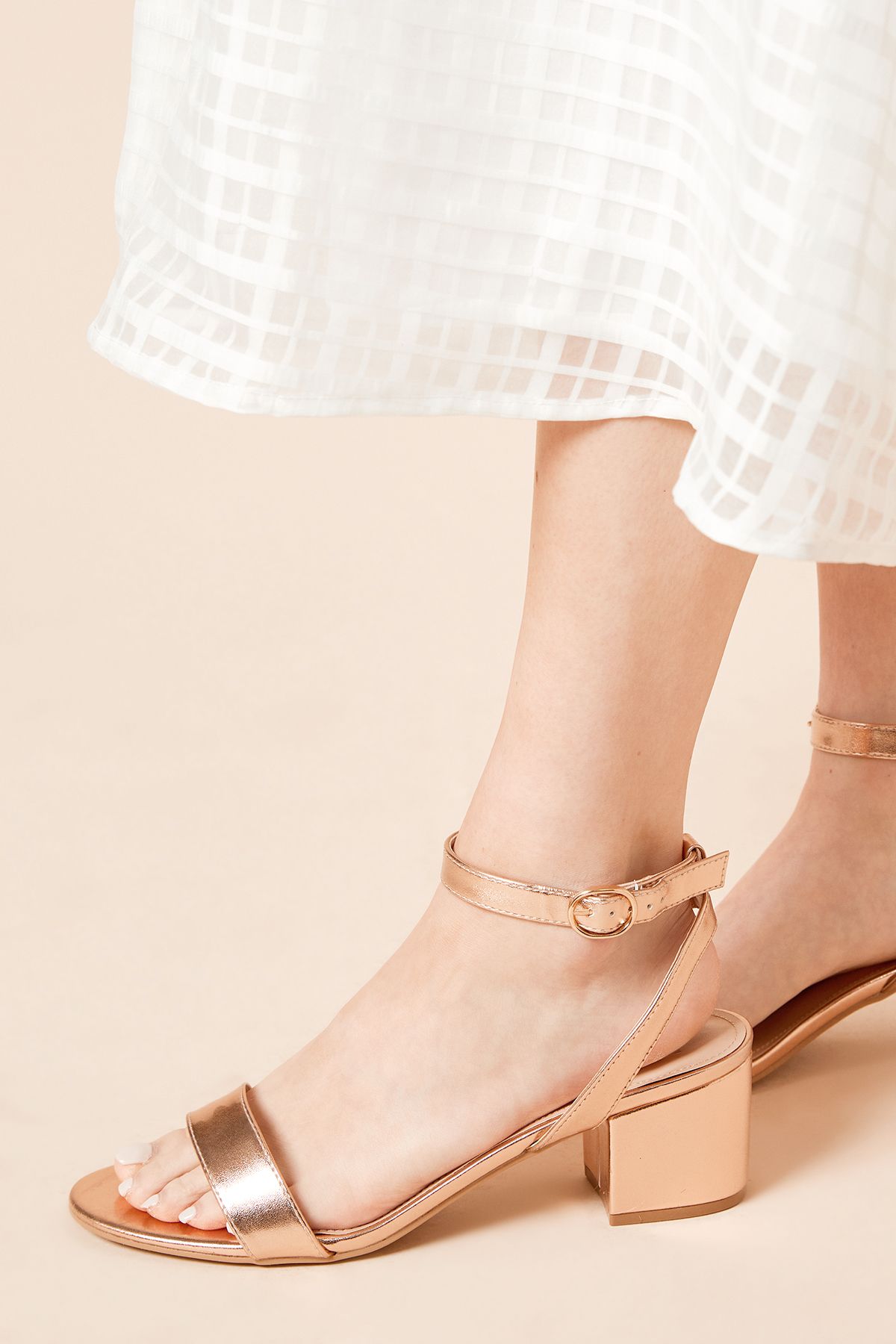 Dorothy Perkins Wide Fit Tommi Barely There Mid Block Heel Sandals Rose Gold image 4