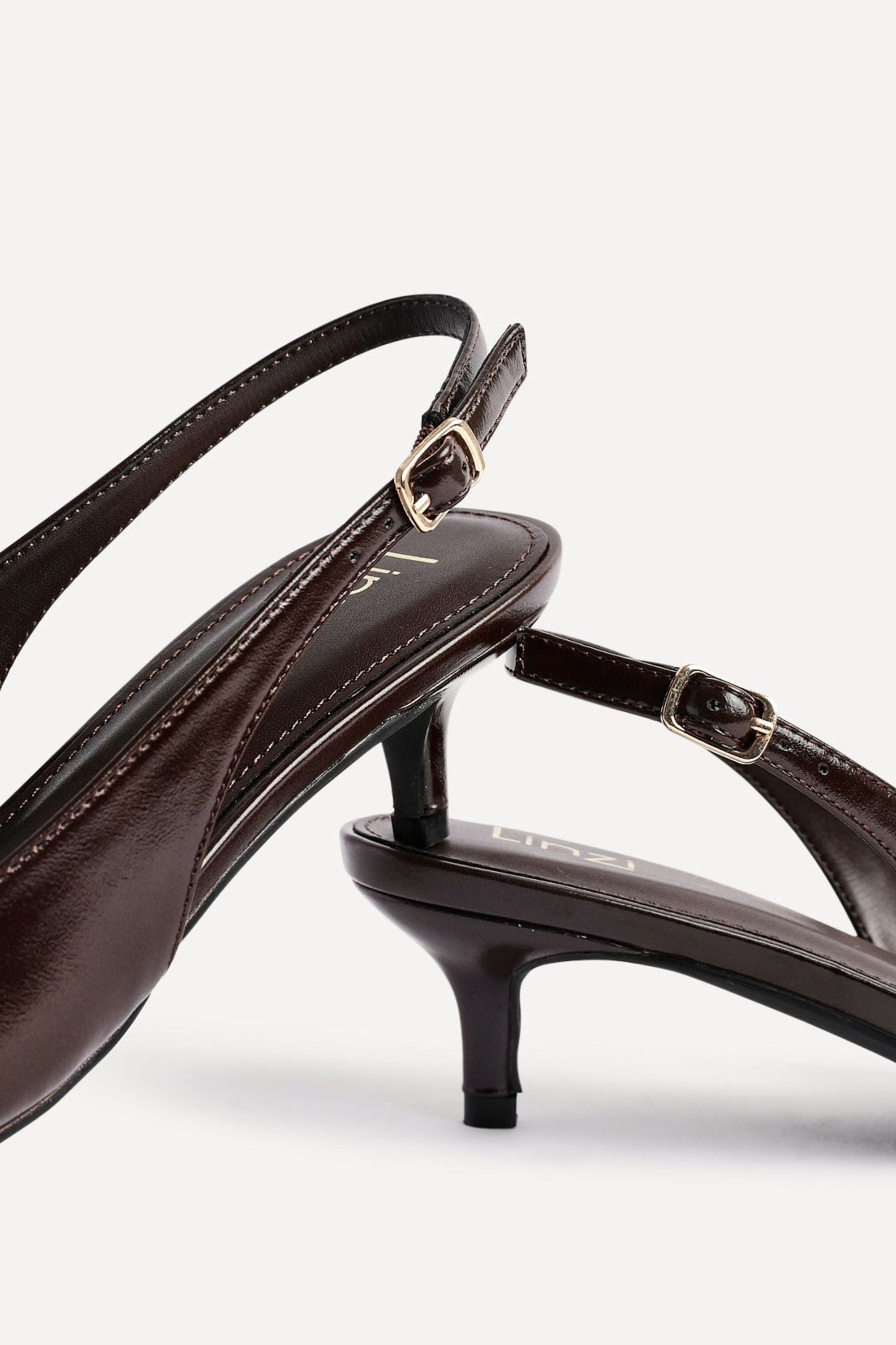 Linzi Elvira Brown Faux Leather Slingback Kitten Court Heels image 5