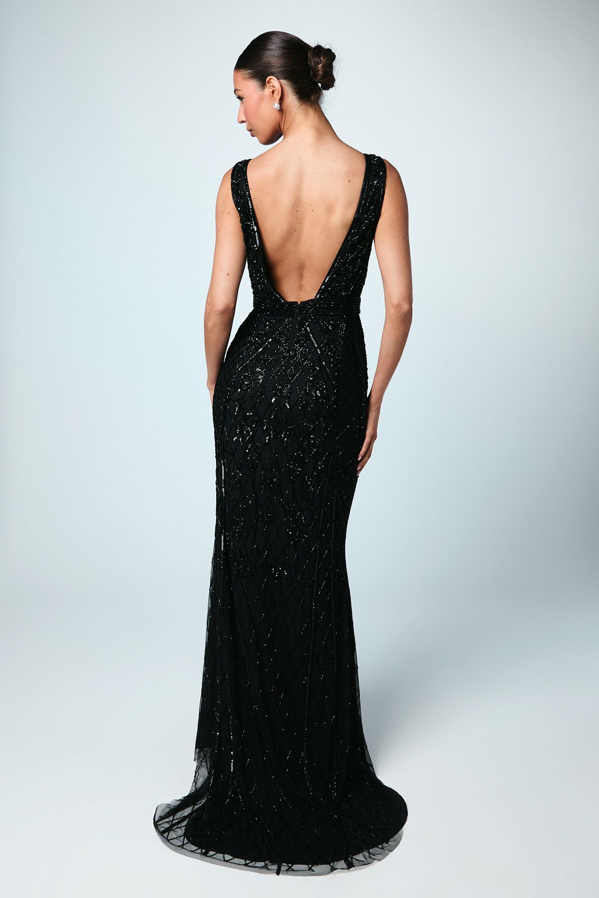 Coast Plunge Floral Embellished Bridesmaid Dress Black image 3