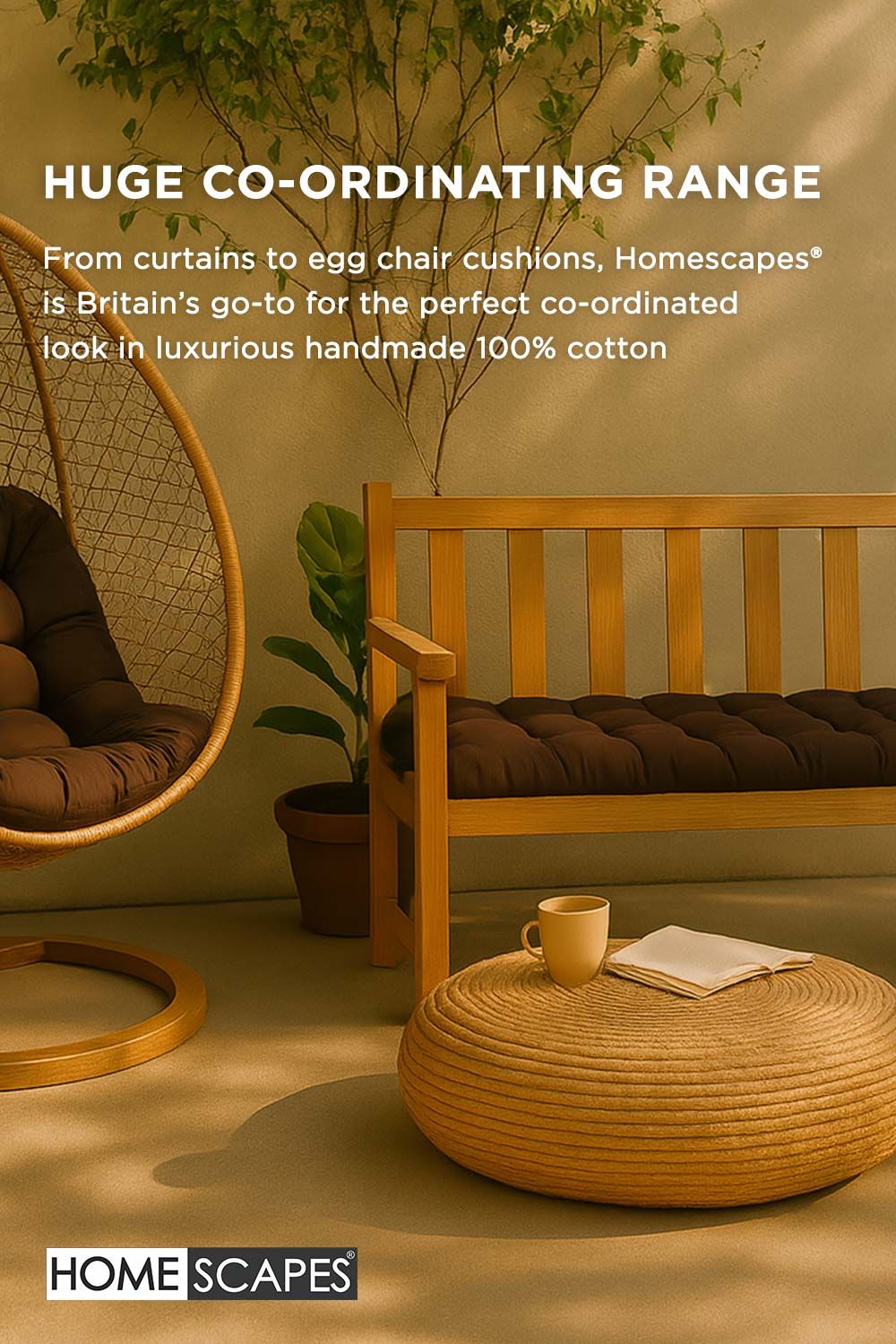 Homescapes Garden Bench Cushion Luxury 2 Seater Cotton Indoor Outdoor Pad, 108 x 42cm image 9