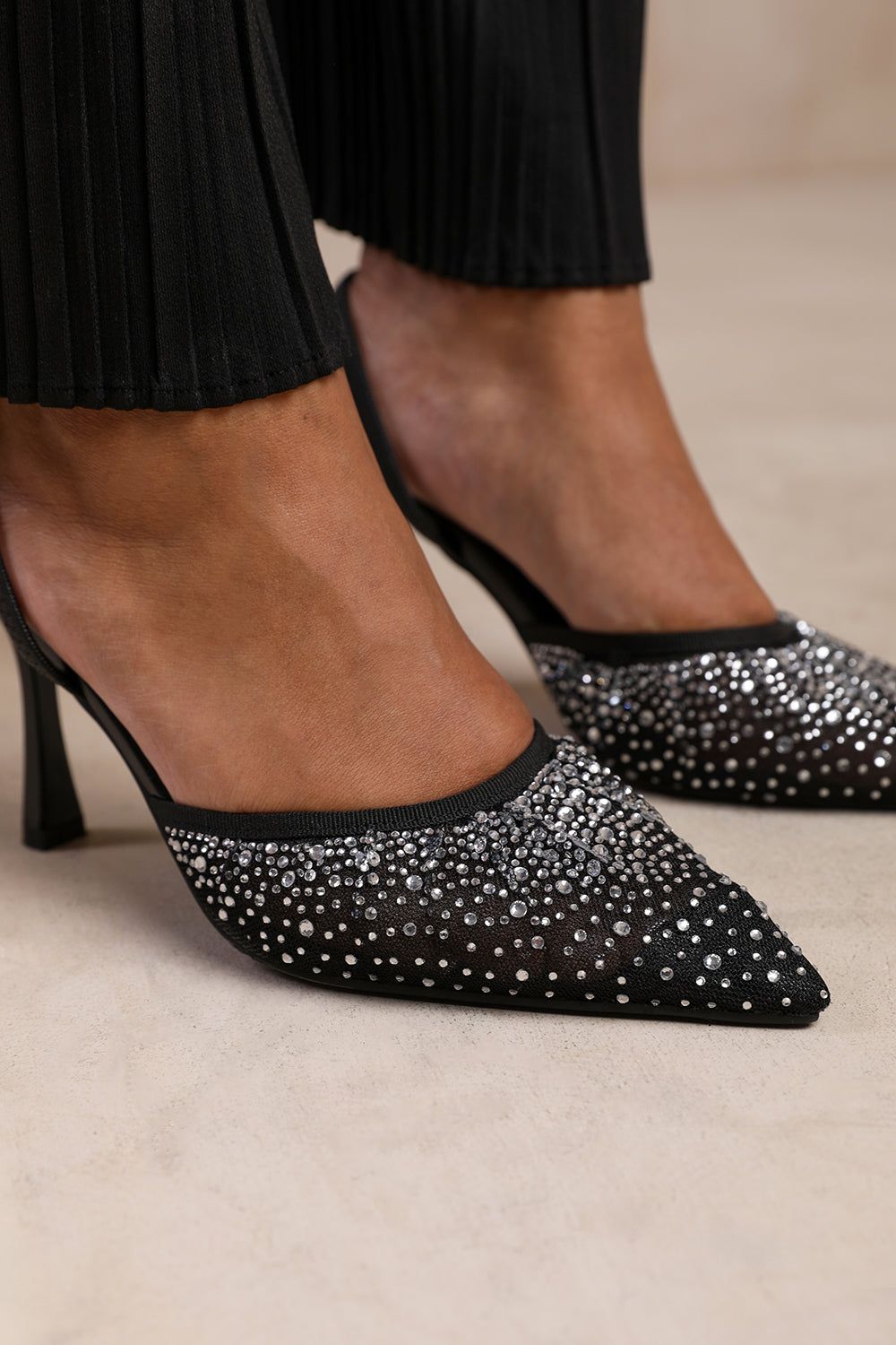 Where's That From 'California' Wide Fit Diamante Mesh Pointed Toe Sling Back Heel image 2