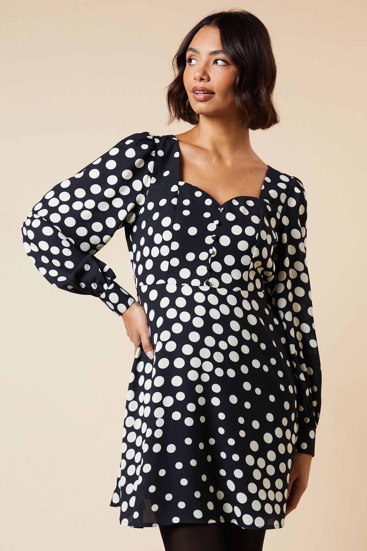 Dorothy Perkins Black Spot Button Front Mini Dress Black image 1