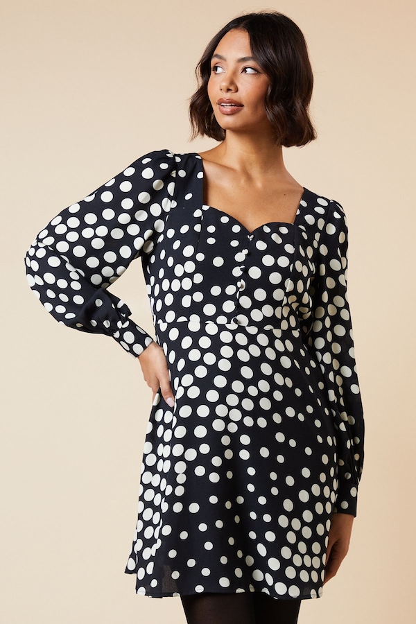Dorothy Perkins Black Spot Button Front Mini Dress Black