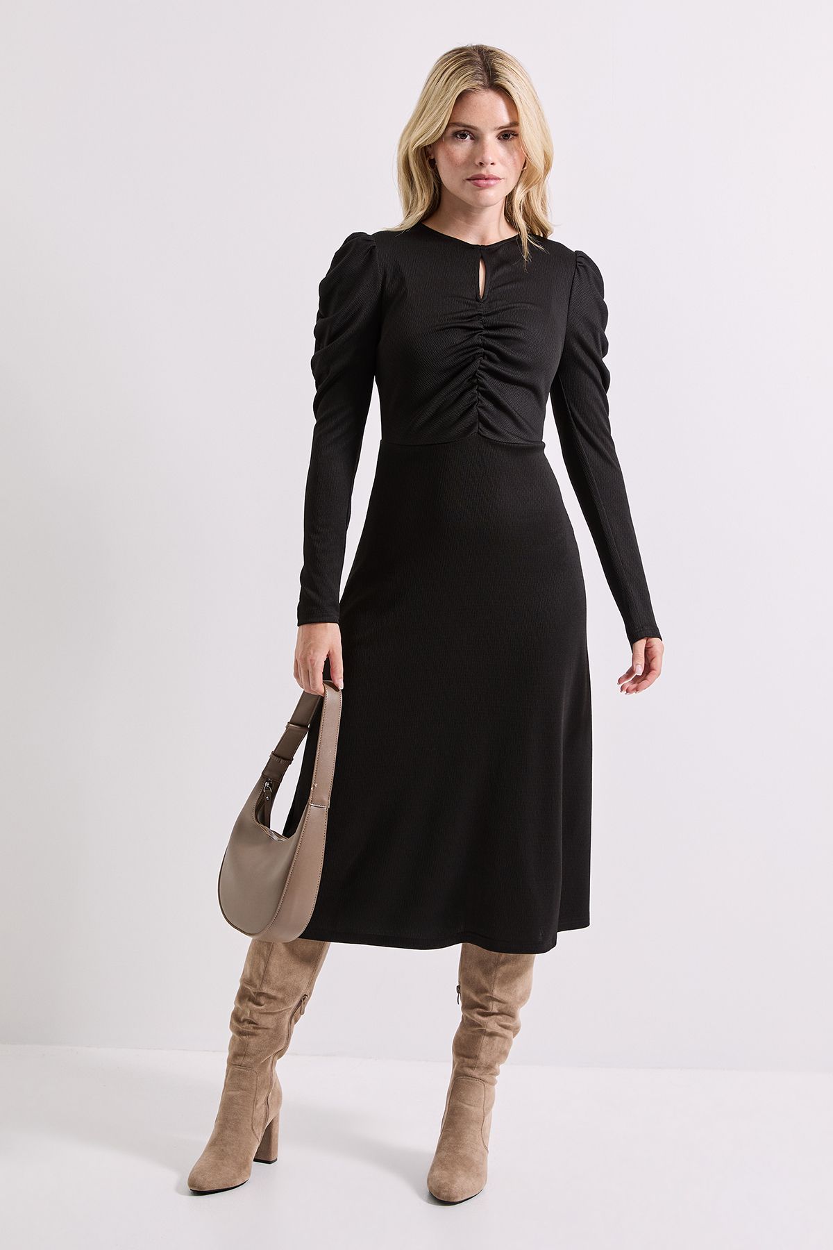 Dorothy Perkins Keyhole Long Sleeve Jersey Midi Dress Black