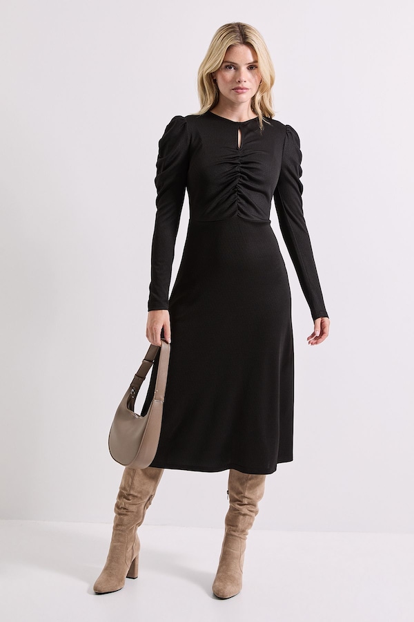 Dorothy Perkins Keyhole Long Sleeve Jersey Midi Dress Black