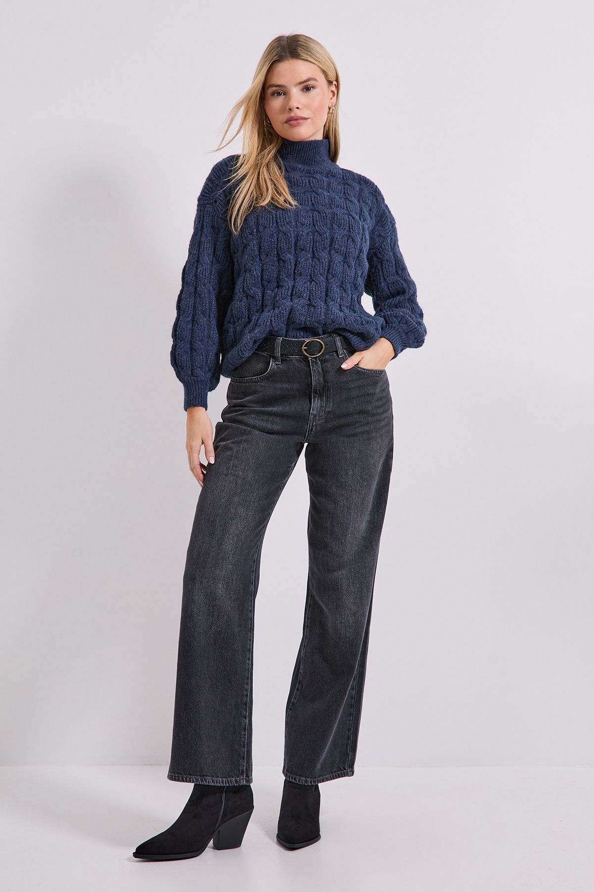 Dorothy Perkins Cable Roll Neck Jumper Navy