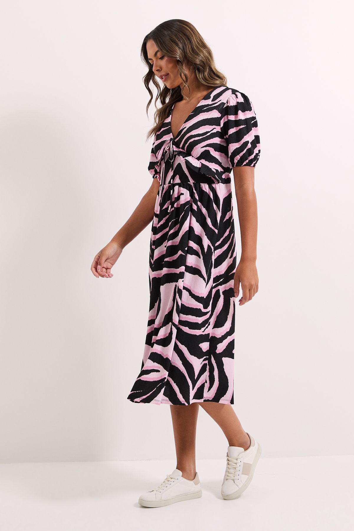 Dorothy Perkins Pink Zebra Tie Front Detail Jersey Midi Dress Zebra image 1